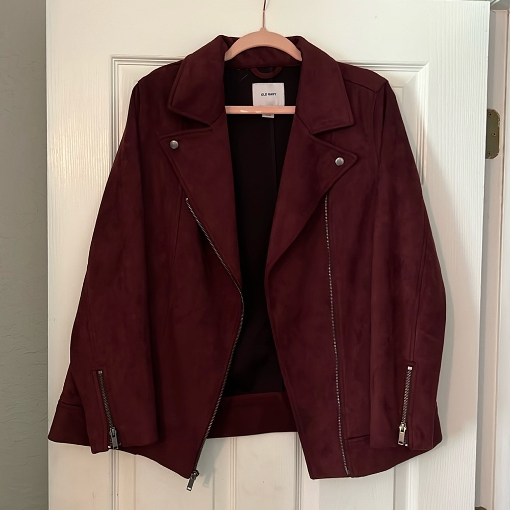 Women’s Old Navy Burgundy Suede-like Moto Jacket